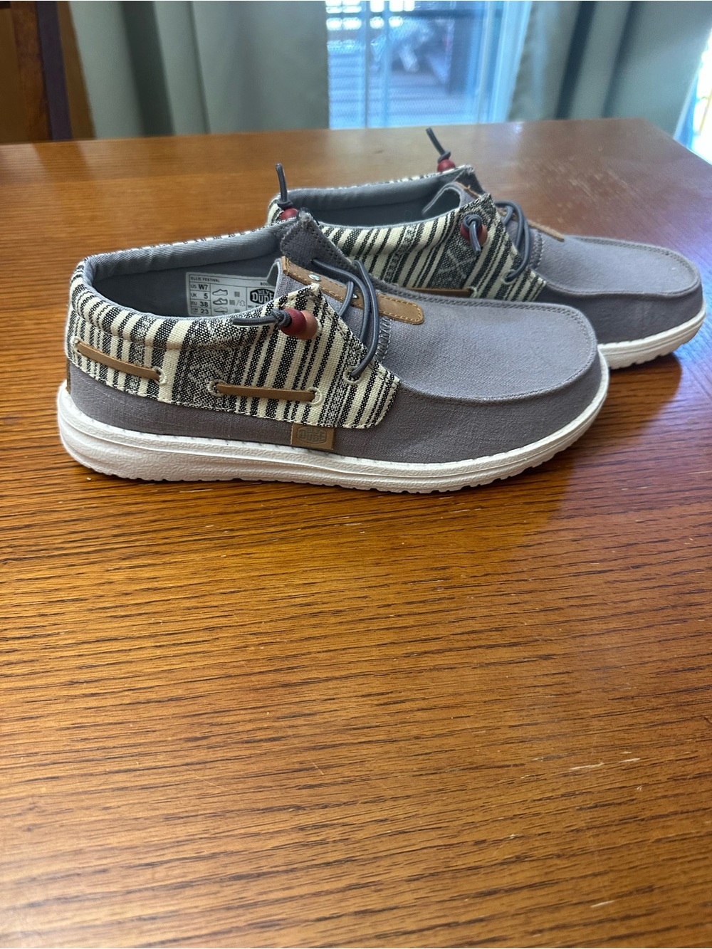 Hey Dude Gray Casual Ankle Boat Shoes with Cream and Black Striped Collar